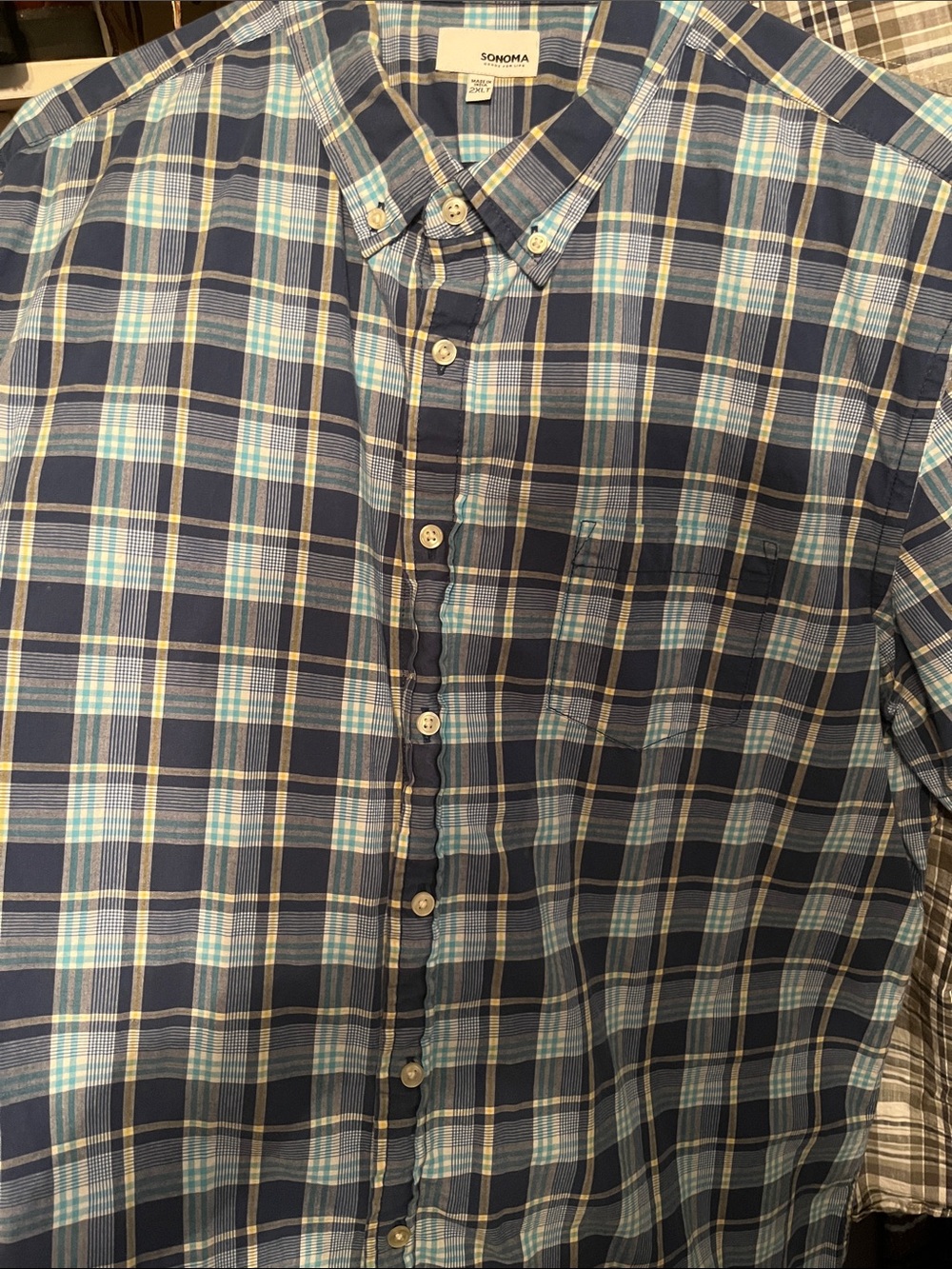 Men’s Sonoma Navy and Light Blue Plaid Button-Down Shirt XXL/T